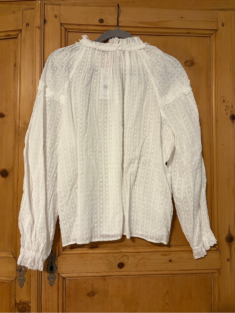 Vineyard Vines Women’s Cotton White Swiss Dot Ruffle Neck Blouse Sz Large - Picture 2 of 10
